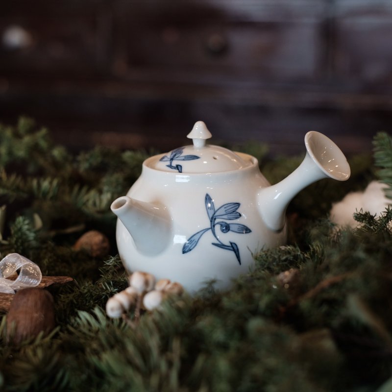 【日本古美術】平安春峰 蘭草紋 白瓷急須 側把壺 茶壺 - 茶壺/茶杯/茶具 - 瓷 