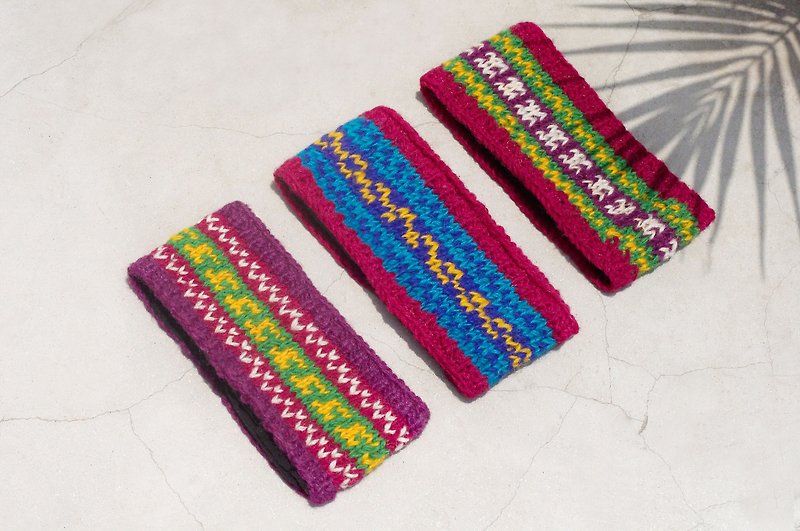 Tanabata Gifts Limited Handmade / Handmade Wool Knitted Colorful Hairband / Pure Wool Knitted Hairband / Boho Headband / Flower Crocheted Hairband / Inner Brush Hairband / Knitted Hairband-South American Bright Color Stripes - เครื่องประดับผม - ขนแกะ หลากหลายสี