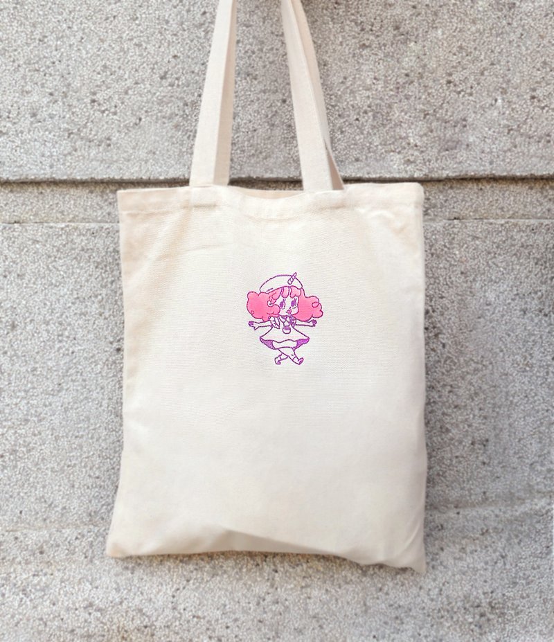 散步達樂絲 | 手工絹印環保帆布包、A4提袋 - 手袋/手提袋 - 棉．麻 粉紅色