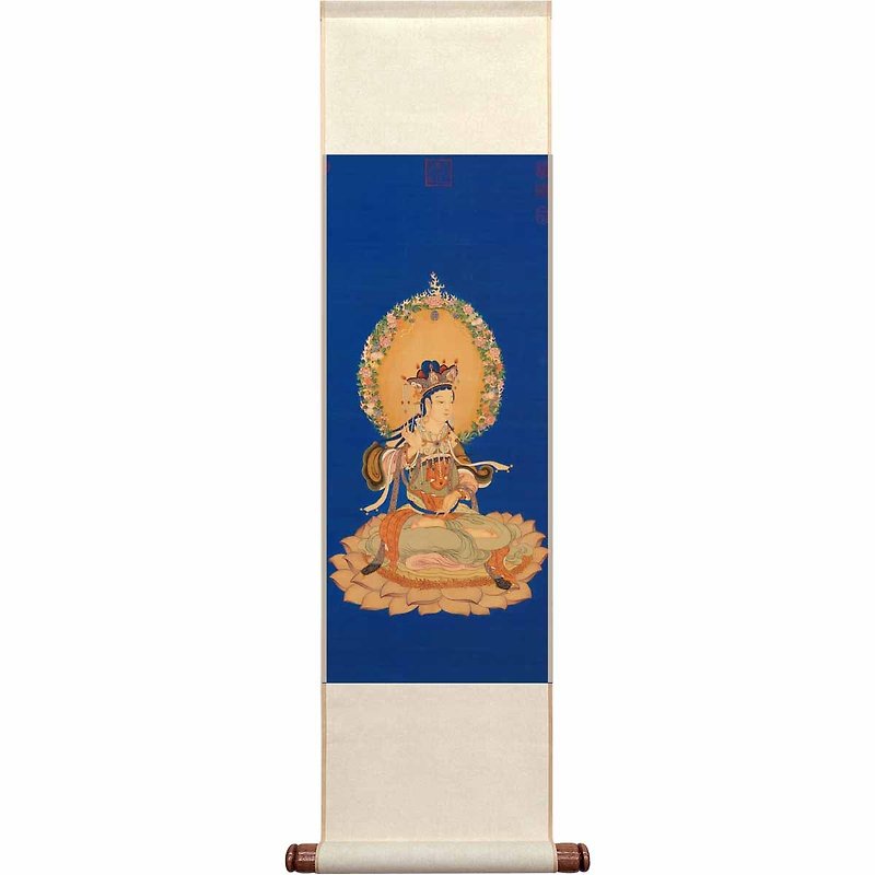 Manjusri on a Lotus Pedestal, Ding Guanpeng, Qing Dynasty, Mini Scroll (L) - Posters - Paper Blue