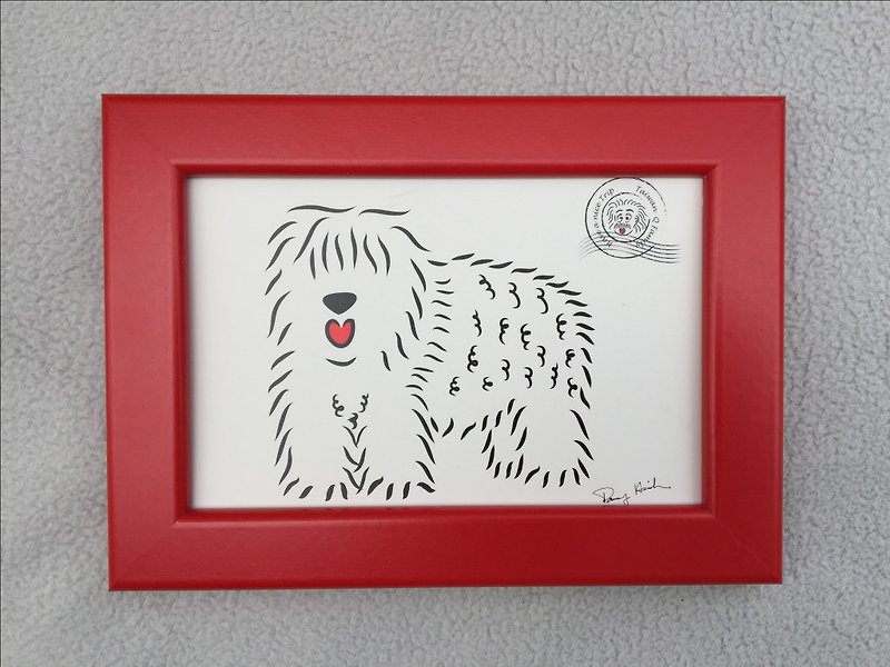Q Family Postcard + Photo Frame (Red) Ancient English Sheepdog - การ์ด/โปสการ์ด - วัสดุอื่นๆ สีแดง