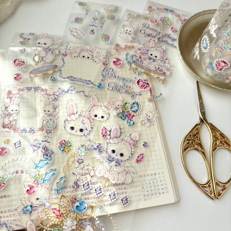 【Bunny Angel Crystal Collection】型抜き 水晶インク 白インク PETテープ　CHO452 - 紙膠帶/和紙/PET - 防水材質 紫色