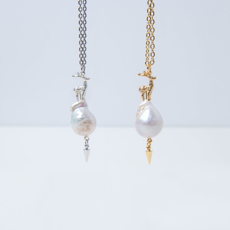 神秘公鹿巴洛克珍珠項鍊 Stag baroque pearl necklace - 項鍊 - 珍珠 