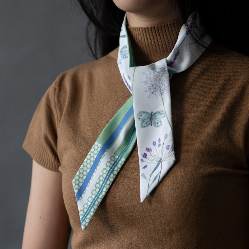 Garden Geometric Beveled Silk Scarf-Christmas Gift Box - ผ้าพันคอ - ผ้าฝ้าย/ผ้าลินิน สีเขียว