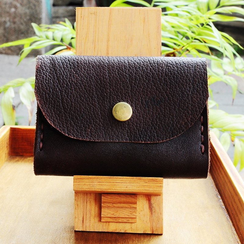 Double-layer card leather coin purse - dark brown leather - กระเป๋าใส่เหรียญ - หนังแท้ 