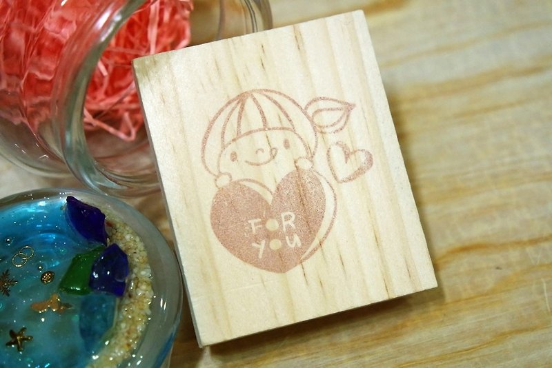 Hand carved stamp / love girl / FOR YOU - Stamps & Stamp Pads - Rubber 