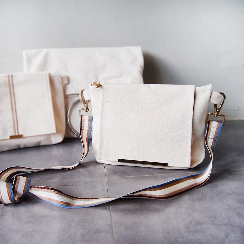 Side Back Cross Bag - Simple Series 2 - Messenger Bags & Sling Bags - Cotton & Hemp White