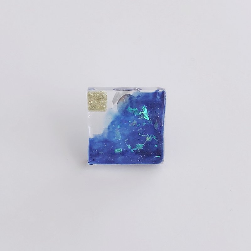 Hand-painted resin square earrings mermaid tears optional ear pin or ear clip - ต่างหู - เรซิน สีน้ำเงิน