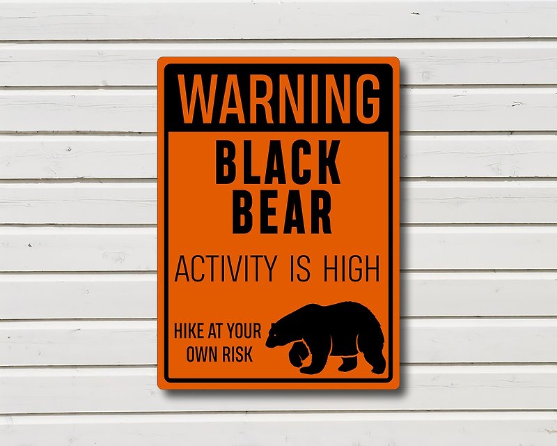 Warning Black Bear Sign - Hiking Safety - Personalized Metal Plate - 9x12 inch