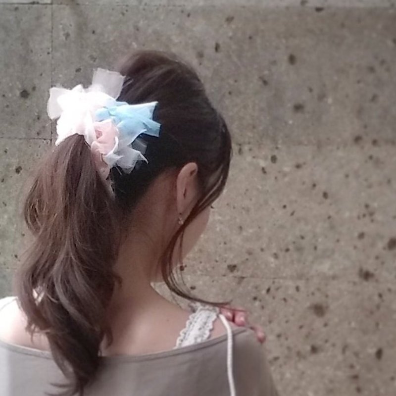 Color bloom knitting Chou ~ pastel / Flower ChouChou / Scrunchie -pastel - Hair Accessories - Cotton & Hemp White