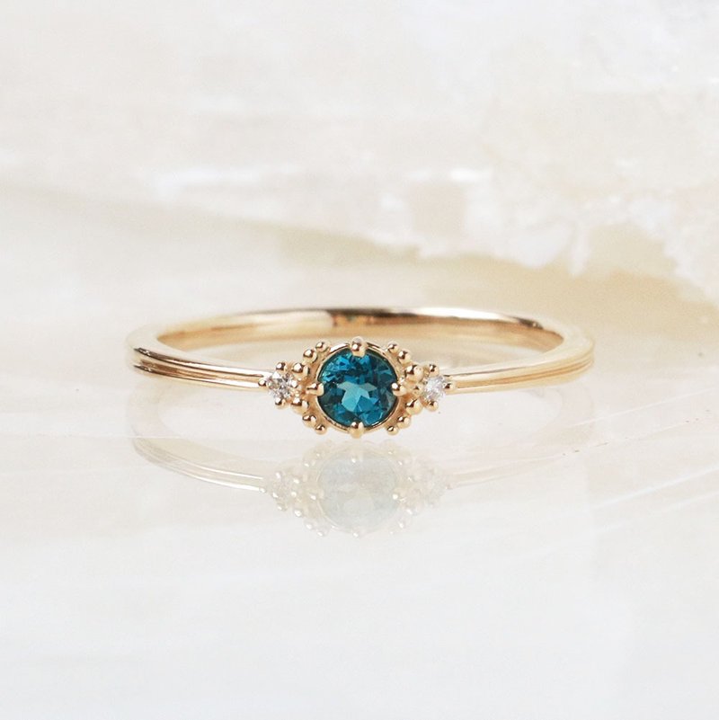 Visel small round vintage frame Stone ring-blue topaz - General Rings - Precious Metals Gold