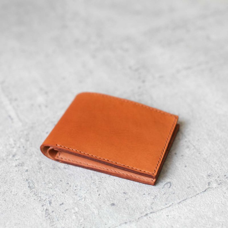 全手工植鞣簡約真牛皮短夾皮夾 - 錢包/皮夾/長短夾 - 真皮 橘色