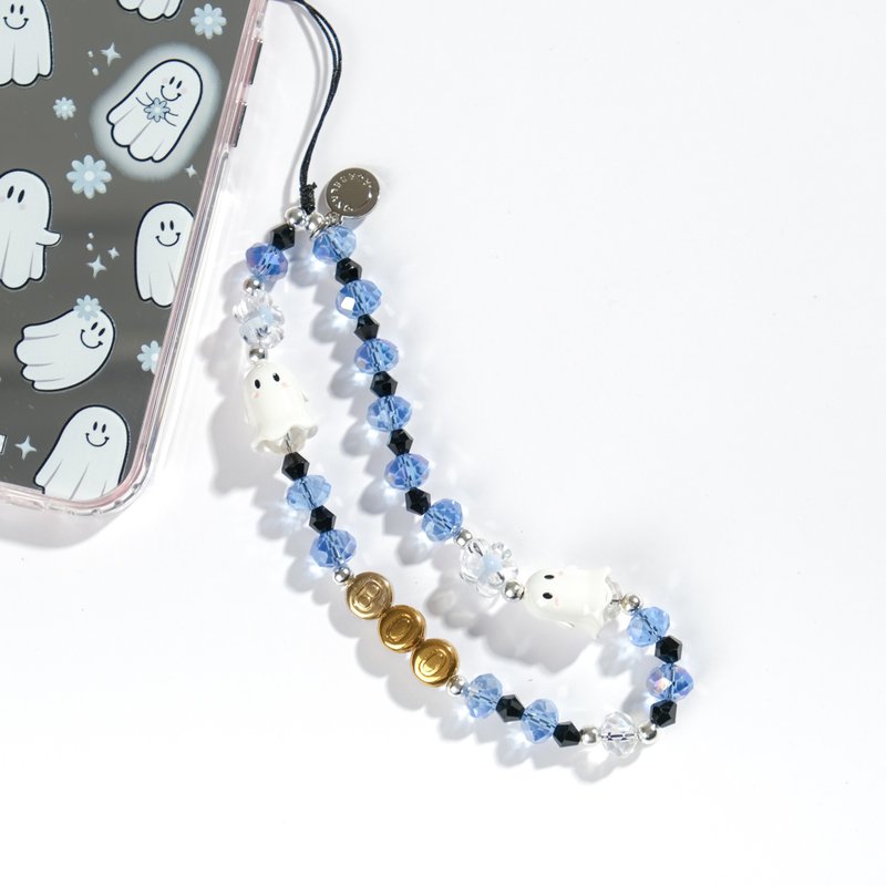 Ghost Party Aqua Crystal Phone Charm - 掛繩/吊繩 - 其他材質 多色