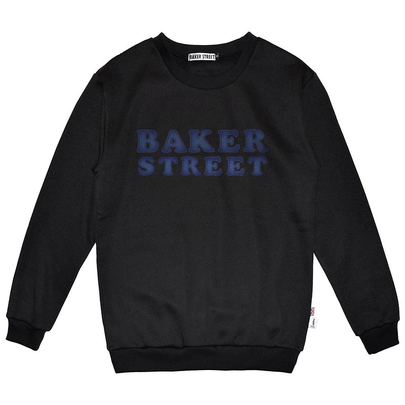 British Fashion Brand -Baker Street- Denim Letters Printed Sweatshirt - Unisex Hoodies & T-Shirts - Cotton & Hemp Black