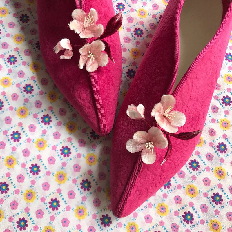 冬款平底鞋/秋冬款 絨花 蠶絲 絲絨  手工鞋 棉鞋 新年 保暖鞋 - 女皮鞋 - 絲．絹 多色