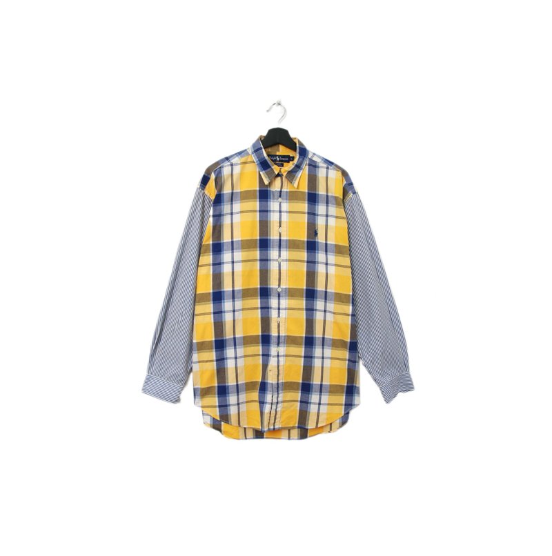 Back to Green-品牌襯衫 Polo格紋線條拼接 LP-08//vintage shirt - 男襯衫/休閒襯衫 - 棉．麻 