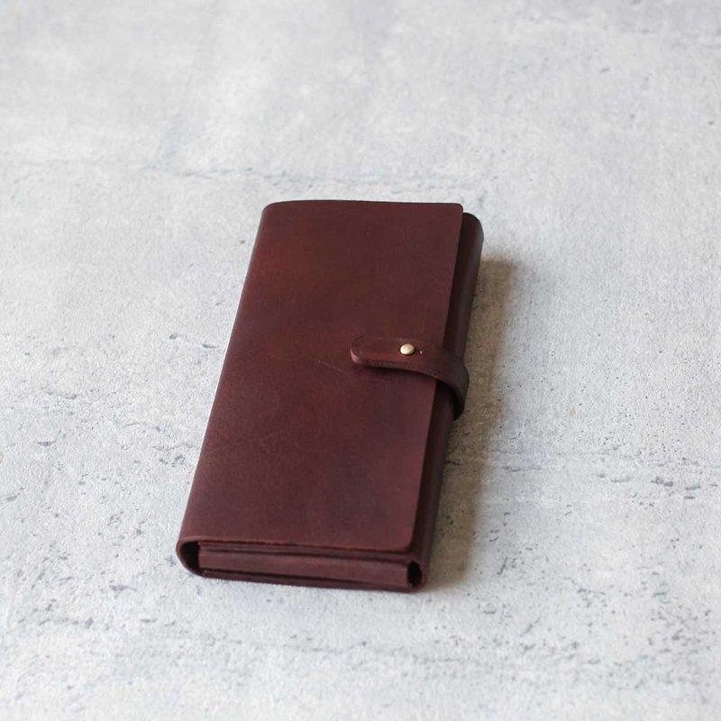Brown vegetable-tanned cow hide leather long wallet pouch - Clutch Bags - Genuine Leather Brown