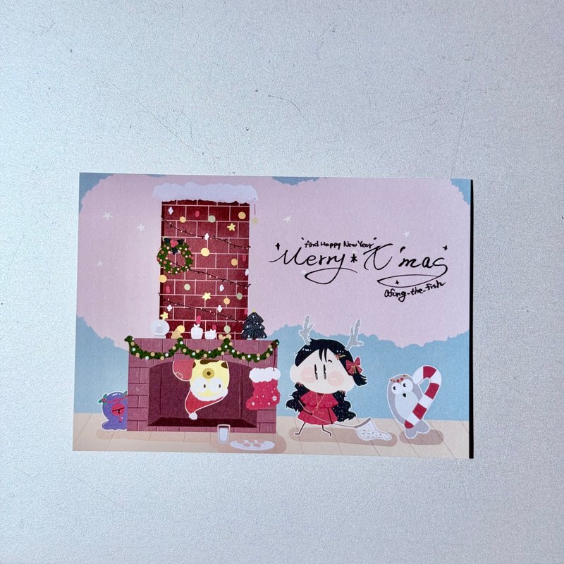 浴缸的聖誕節 明信片 聖誕老人捕捉器 - 卡片/明信片 - 紙 粉紅色