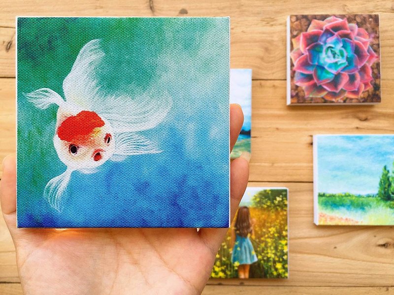 Oranda- Small Canvas Print. Swimming Goldfish Decor. Fish Pet Painting. - โปสเตอร์ - ผ้าฝ้าย/ผ้าลินิน 