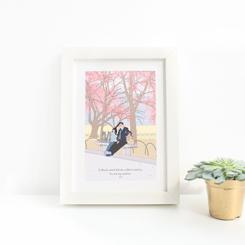 Custom illustraton of couple with pets. - Posters - Paper Pink