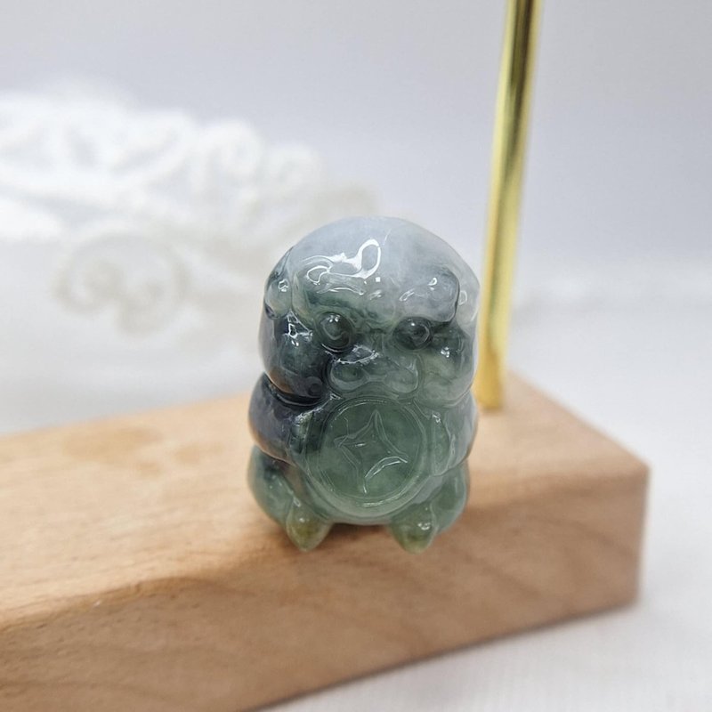 Icy floating flower three-dimensional gold-swallowing beast pendant | Natural Burmese jade A grade jadeite - สร้อยคอ - หยก 