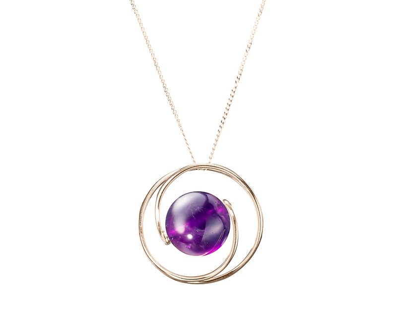 14k Amethyst Necklace, Deep Purple Gemstone Jewelry, February Birthstone Pendant - Collar Necklaces - Precious Metals Purple