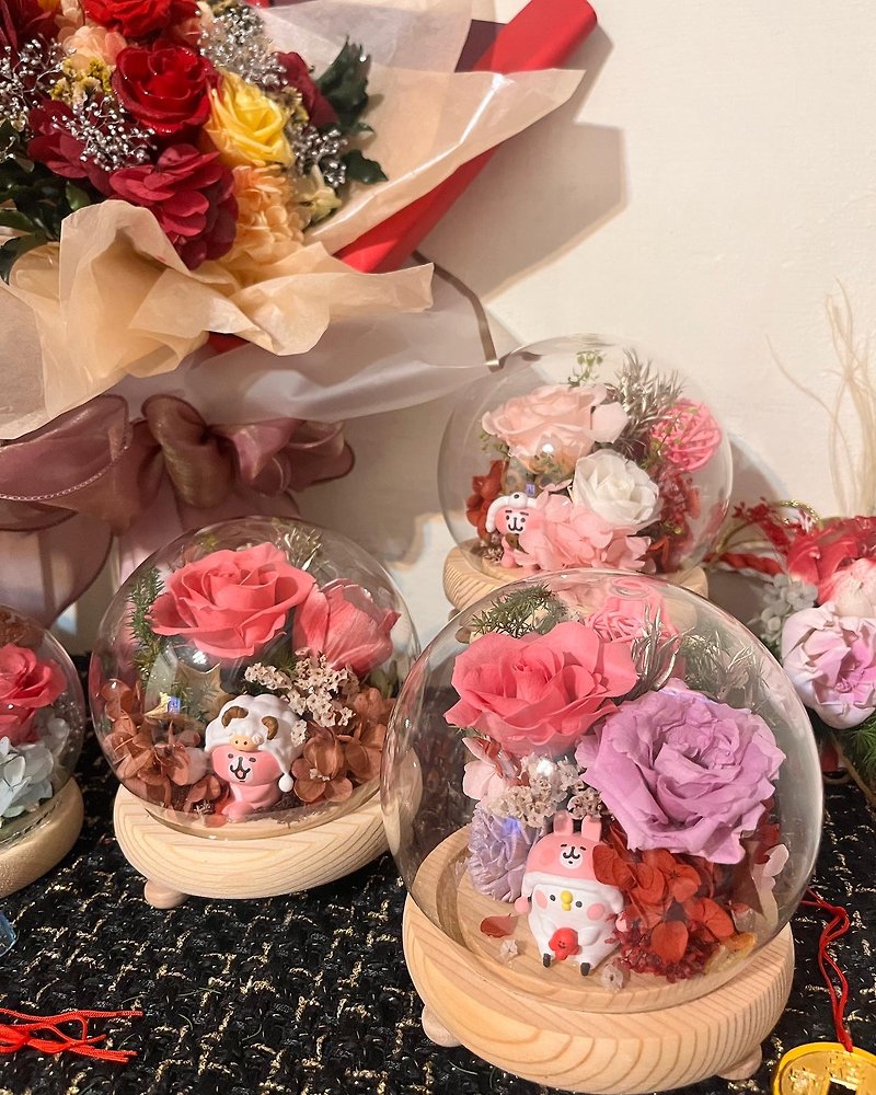 Kanahei small animal glass cup/kanahei/dessert series//eternal flower/tutu p help - Stuffed Dolls & Figurines - Plants & Flowers Red