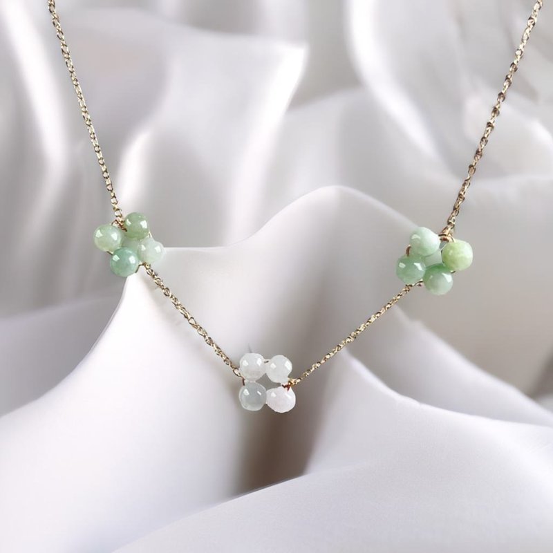 Ice jade bead design necklace 14K gold filled | Natural Burmese jade A grade jade | Gift - Necklaces - Jade Green