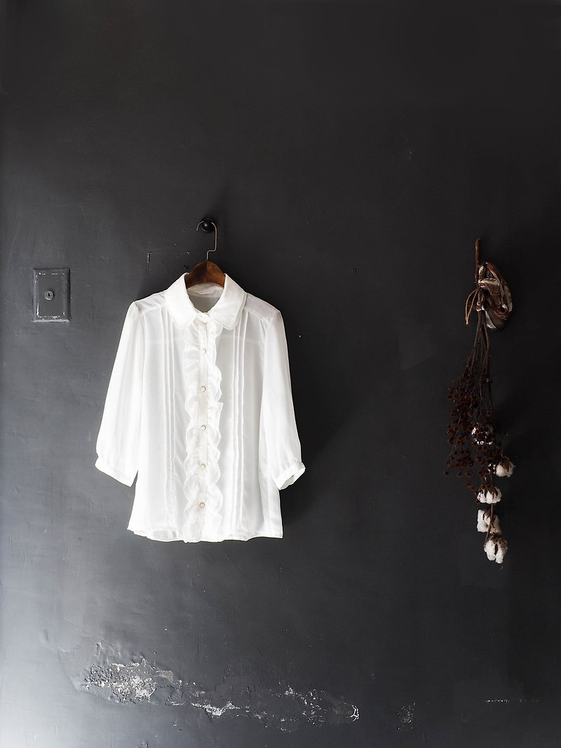 Wakayama Pure White Rolls Rolling Love Handmade Antique Silk Satin Shirt Shirt Shirt - Women's Shirts - Polyester White