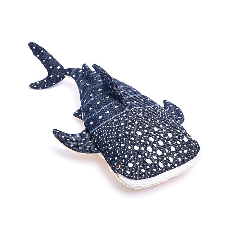 Harbor Fish Sliding Handmade Large Whale Shark Pen Case-Ocean Series - กล่องดินสอ/ถุงดินสอ - วัสดุอื่นๆ สีน้ำเงิน