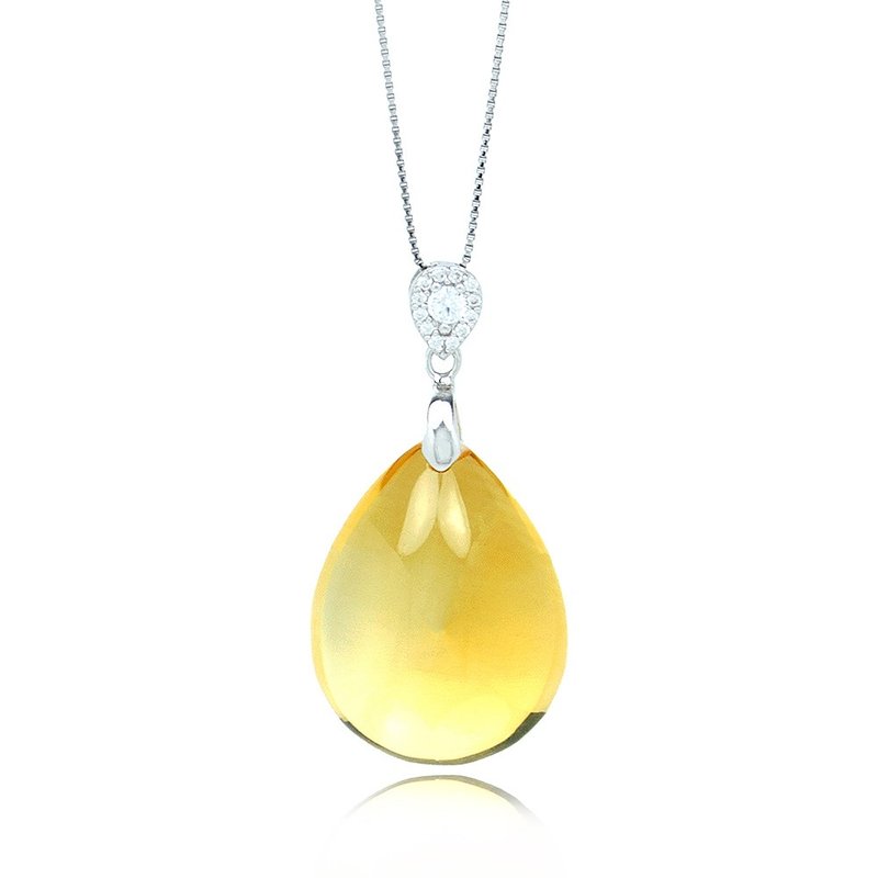 Citrine Clean Cyrstalization Tear Drop Pendant Sterling Silver Clasp - Necklaces - Crystal Yellow