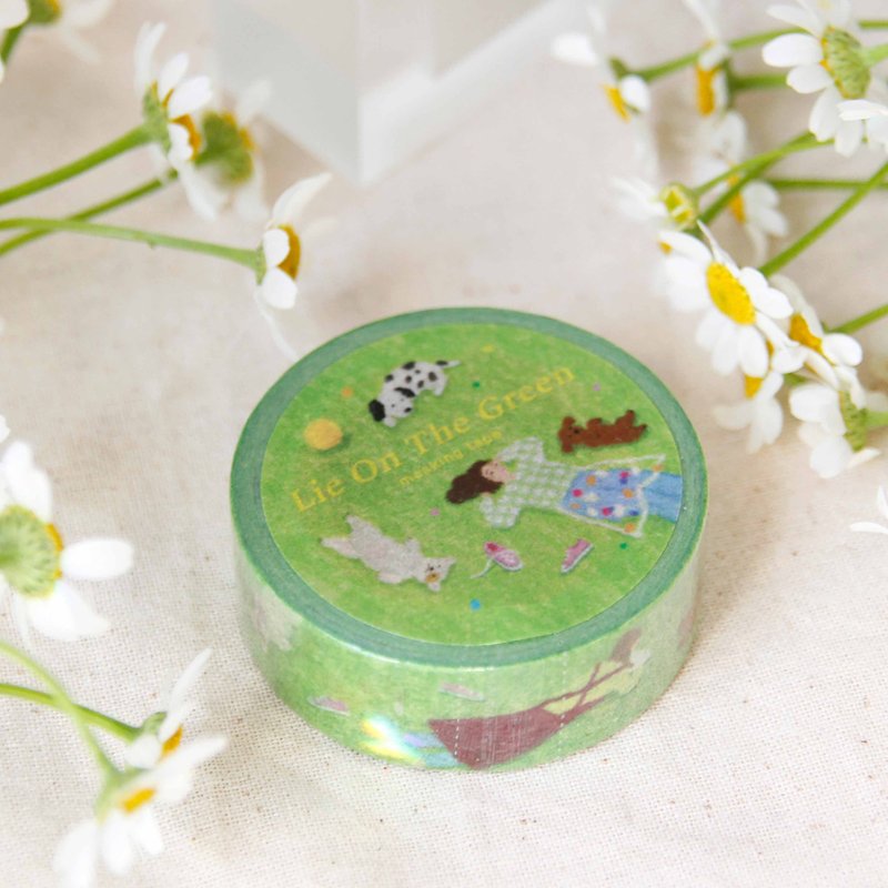 Lie On The Green Masking Tape - 紙膠帶/和紙/PET - 紙 綠色