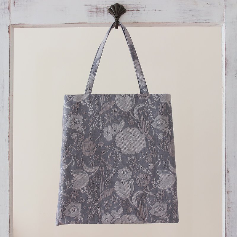Japanese pure cotton light gray jacquard outing bag with lining - Handbags & Totes - Cotton & Hemp Gray