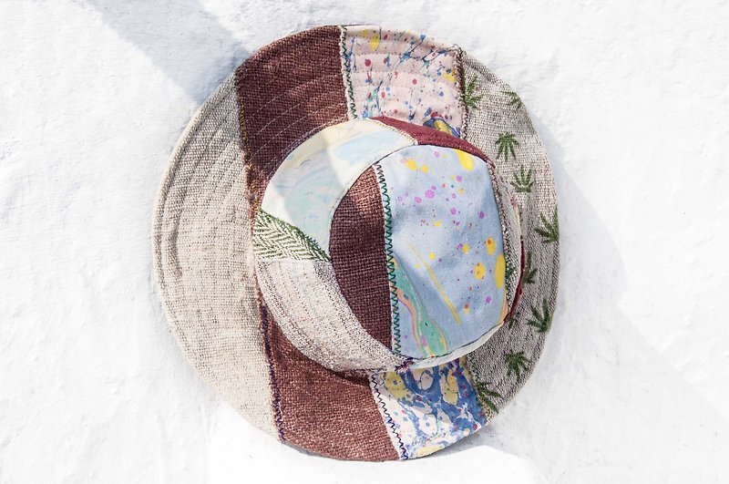 Moroccan wind stitching hand-woven cotton hat cap knit hat fisherman hat sun hat straw hat - fresh forest cap - Hats & Caps - Cotton & Hemp Multicolor