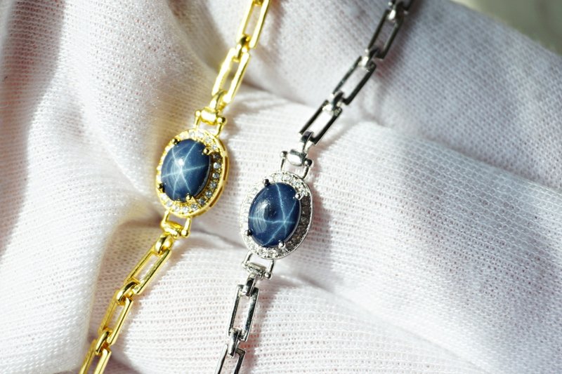 Natural Star Blue Sapphire Bracelet Sterling Silver925. - 手鍊/手環 - 純銀 藍色