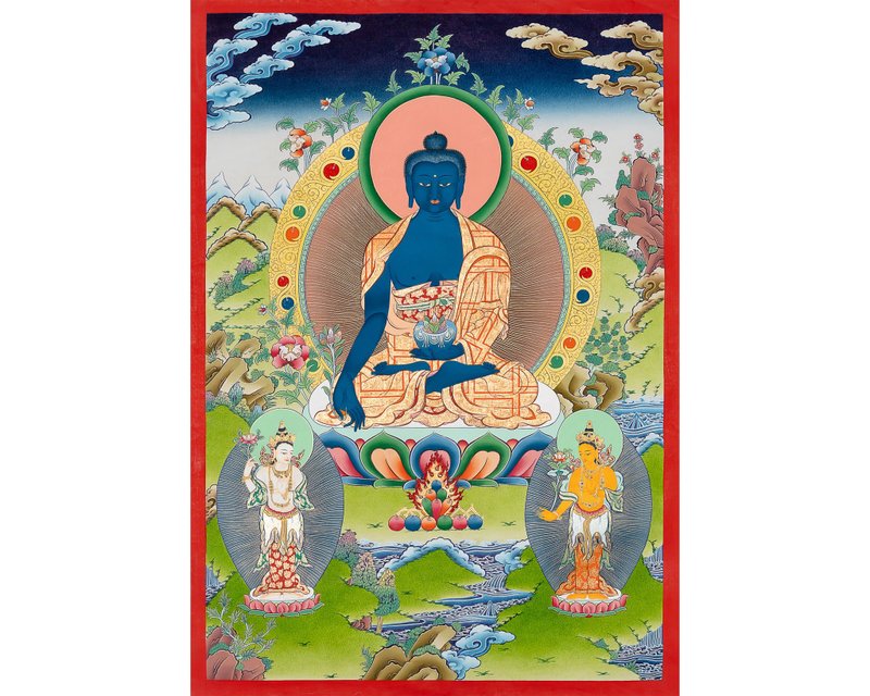 藥師佛唐卡 – 癒合與寧靜的永恆之光 - A72716 婚禮洋裝 - 紅包袋/春聯 - 其他材質 多色