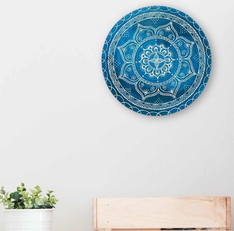White flower mandala painting Sacred geometry wall art Elegant ethnic decor - Wall Décor - Acrylic Blue