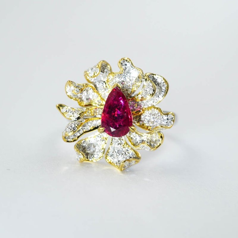 [Masterpiece Series-If You Are in Full Bloom] Original 18K Gold No-Roasted Pigeon Blood Ruby Ring Ring - General Rings - Diamond Gold