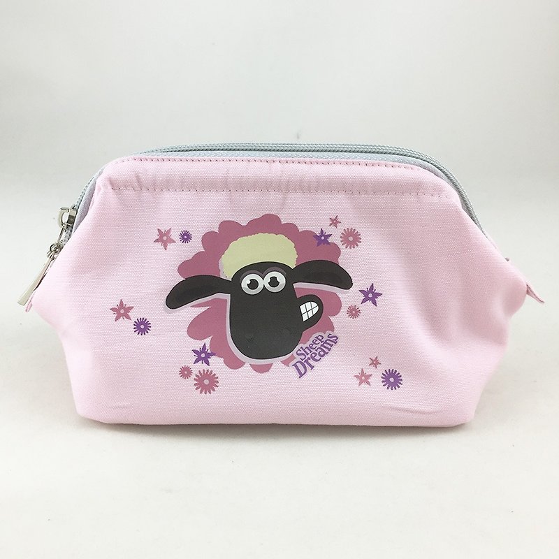 Smiled sheep genuine authority (Shaun The Sheep) - Cosmetic (pink) - กระเป๋าเครื่องสำอาง - ผ้าฝ้าย/ผ้าลินิน สึชมพู