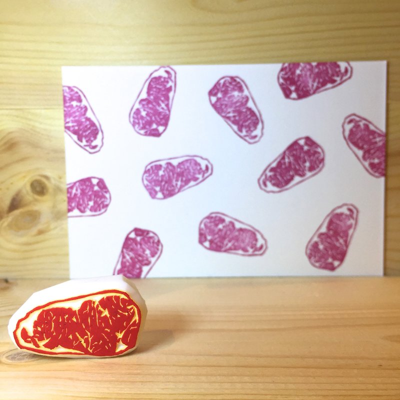 Handmade stamp with postcard(Steak) - Stamps & Stamp Pads - Rubber 