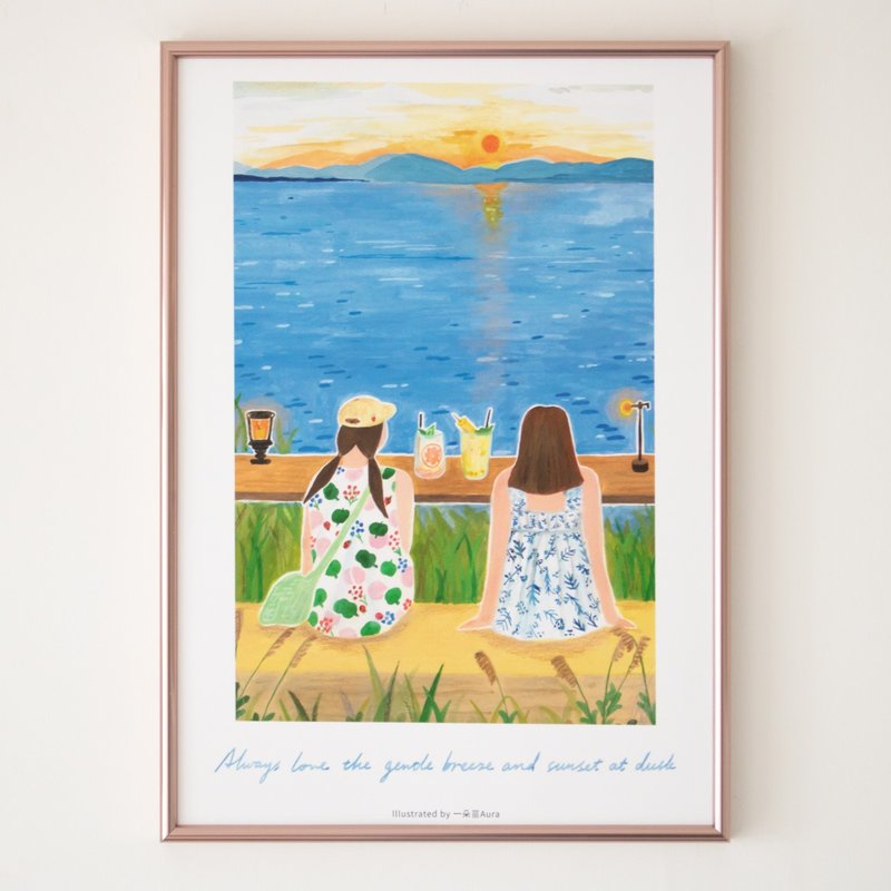 Seaside Sunset Art Illustration Decorative Painting Aluminum Frame Mounting - Posters - Aluminum Alloy Multicolor