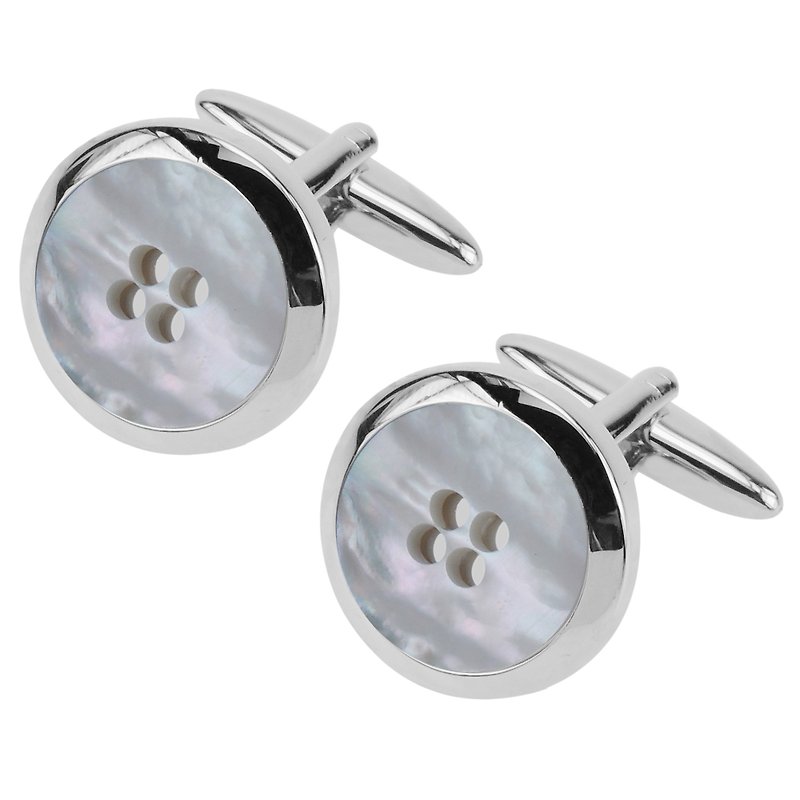 Mother of Pearl Button Cufflinks - Cuff Links - Other Metals White