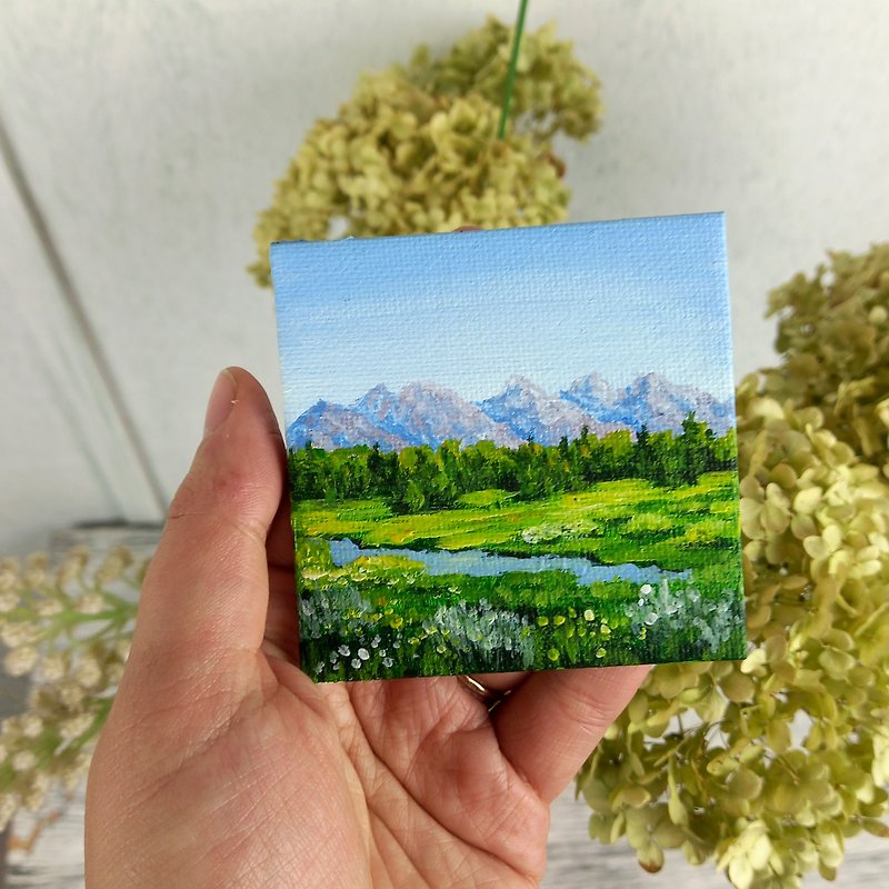 Landscape Painting Original Mini Canvas Kitchen Decor Fridge magnet - Posters - Cotton & Hemp Green