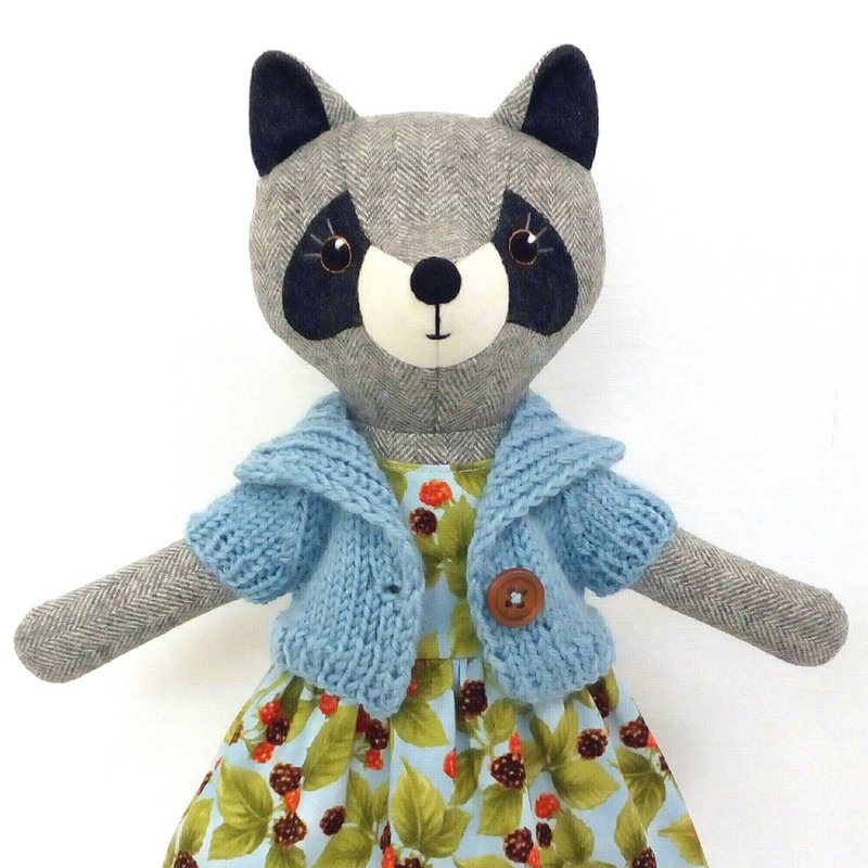 Gray raccoon girl, stuffed animal toy, handmade soft doll - Stuffed Dolls & Figurines - Wool 
