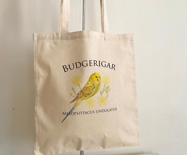 水彩グリーンセキセイインコ原色キャンバス バッグ - ショップ birdink