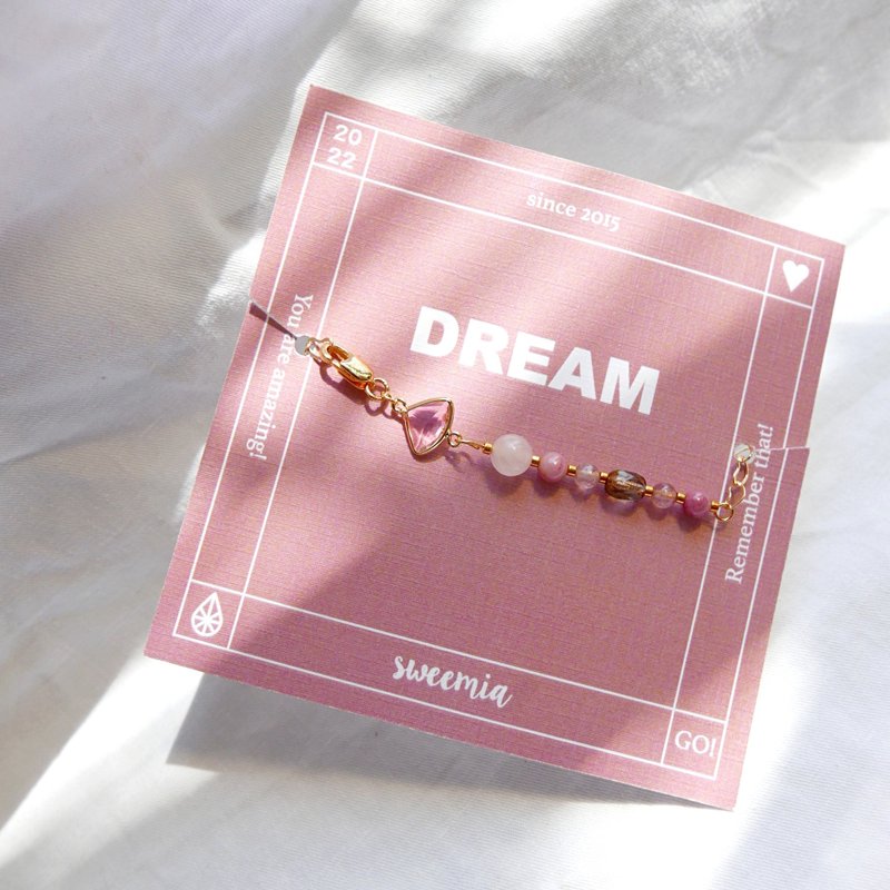 Four Seasons Series Summer Berry Red Stone Strawberry Crystal Czech Pearl Powder Crystal Bronze Gold Plated Bracelet - Bracelets - Semi-Precious Stones Pink