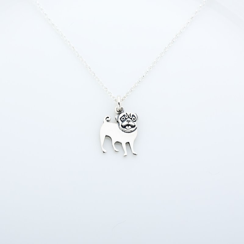 【Angel & Me】Cute Pug Dog s925 sterling silver necklace Birthday gift - หมอน - เงินแท้ สีเงิน