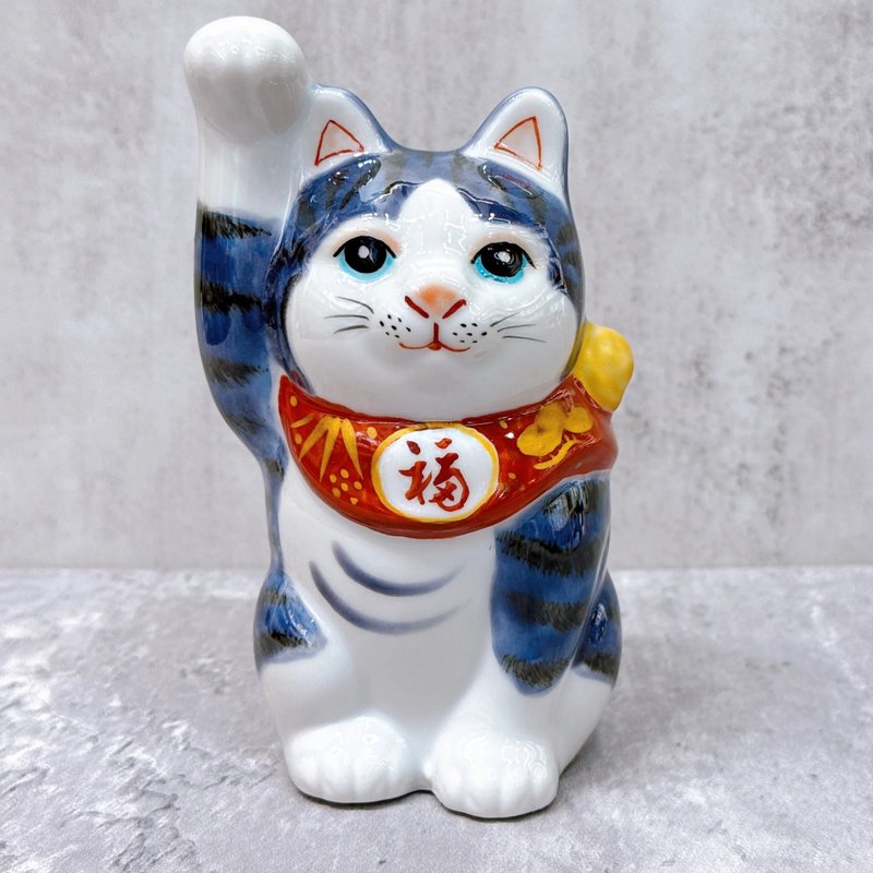 【青彩匠心】日本九谷燒招財貓 | 青九谷 4號 - 擺飾/家飾品 - 瓷 多色
