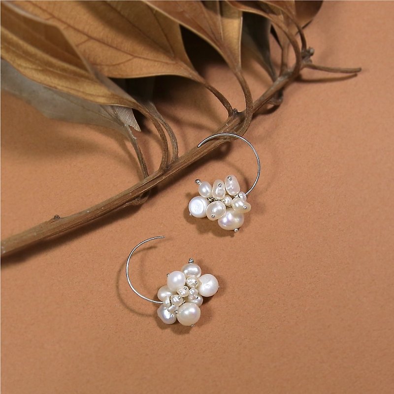 Cluster Series | Patara | Sterling Silver Pearl Earrings - Earrings & Clip-ons - Pearl Silver