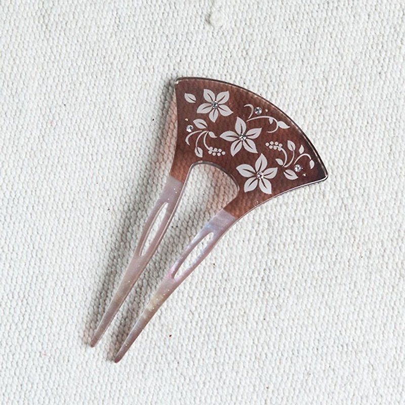 Transparent,carve flower hairpin-brown - เครื่องประดับผม - อะคริลิค สีนำ้ตาล